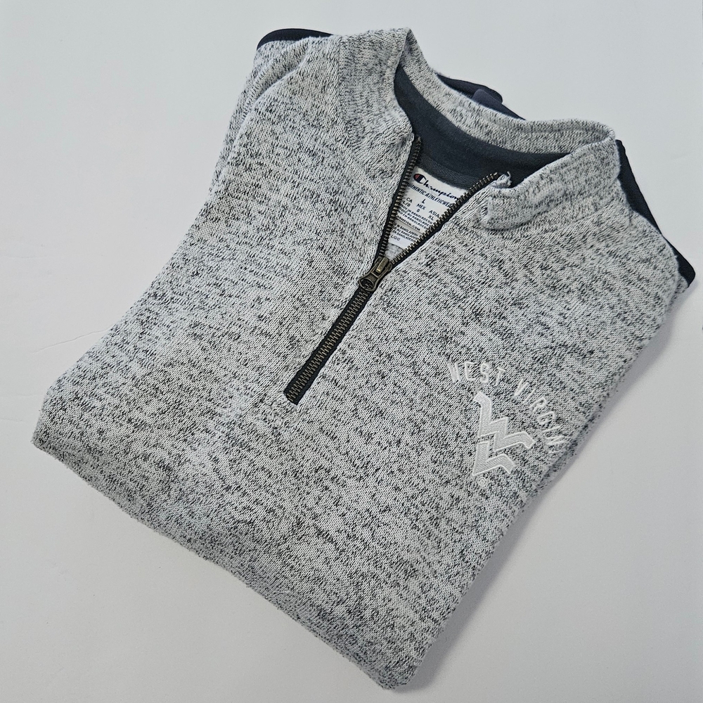 Women's Champion West Virginia University 1/4 Zip Mock Neck - Heather Grey - L